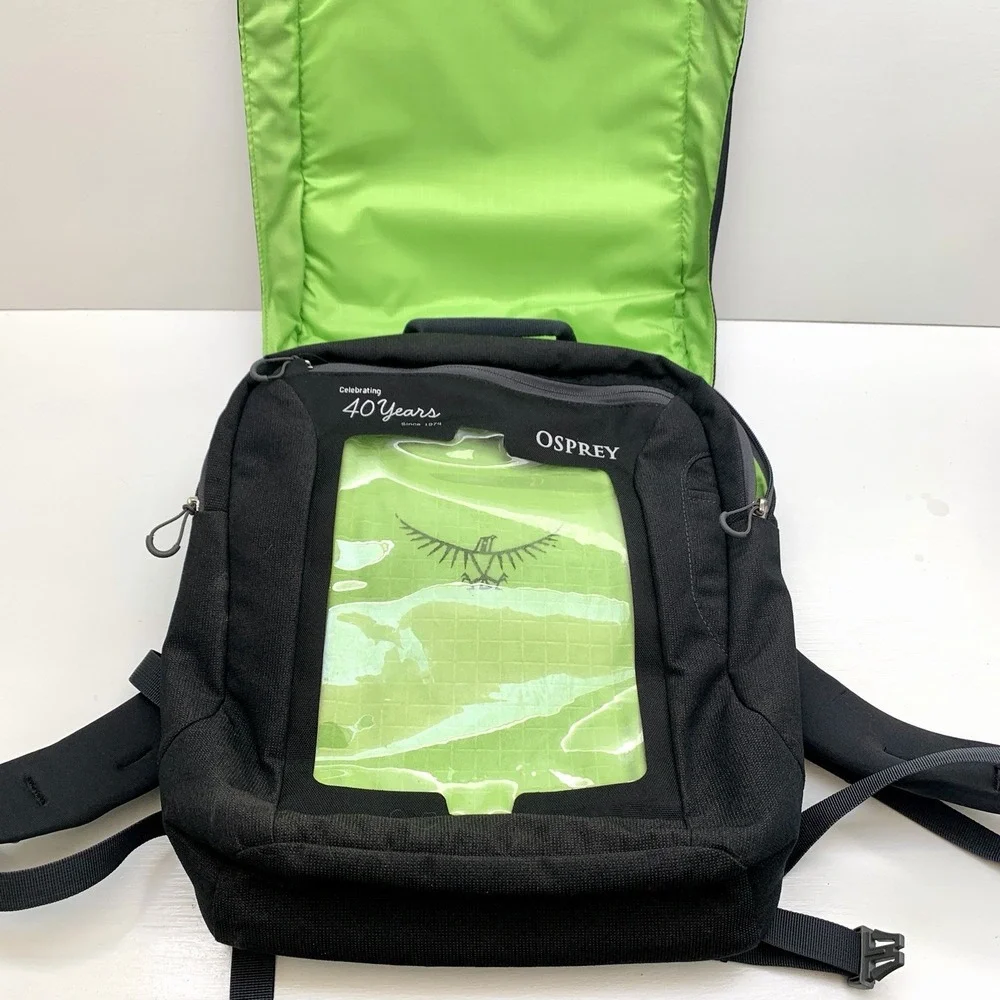 OSPREY Pixel Port Backpack Black w/ Green Lining Laptop Bag, w Osprey Logo